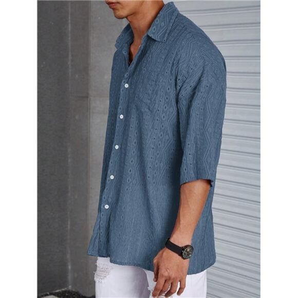 Loose Fit Men's Solid Drop Shoulder Shirt - Men Summer & Beach Wear - Picture 7 of 7
